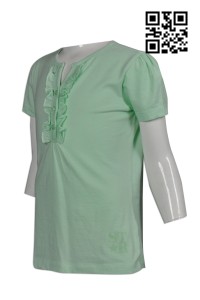 FA318訂製淨色童裝T恤  設計皺褶邊T恤   訂做童裝T恤衫   T恤生產商